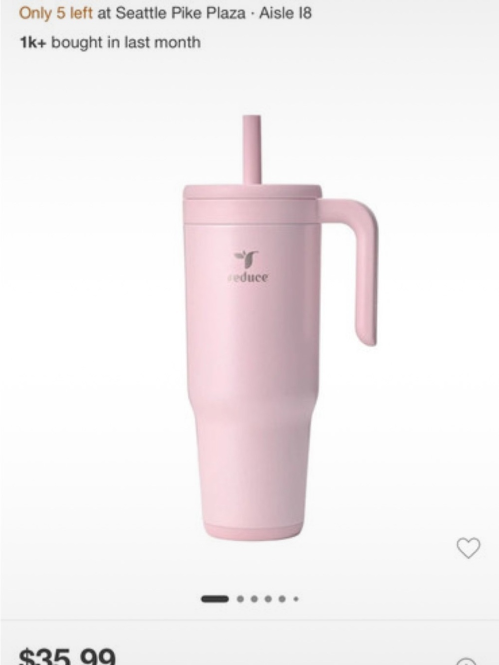 SEDUCE Pink Insulated Travel Tumbler with Handle and Straw